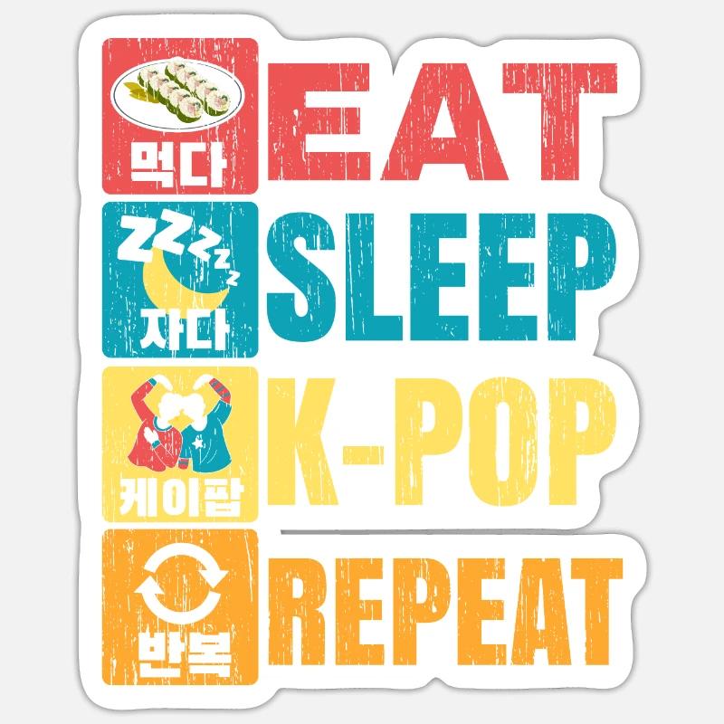 Eat Sleep K-Pop Répéter la musique coréenne Corée du Sud - Sticker taille S (10 x 10 cm) - blanc mat