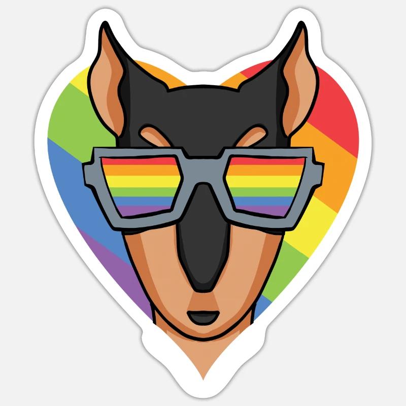LGBT Hund Dobermann Regenbogen - Sticker Größe S (10 x 10 cm) - Mattweiß