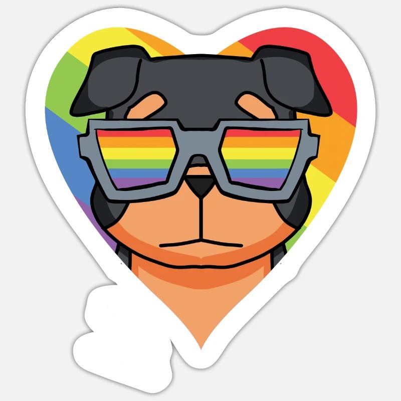 Chien LGBT Rottweiler Rainbow - Sticker taille S (10 x 10 cm) - blanc mat