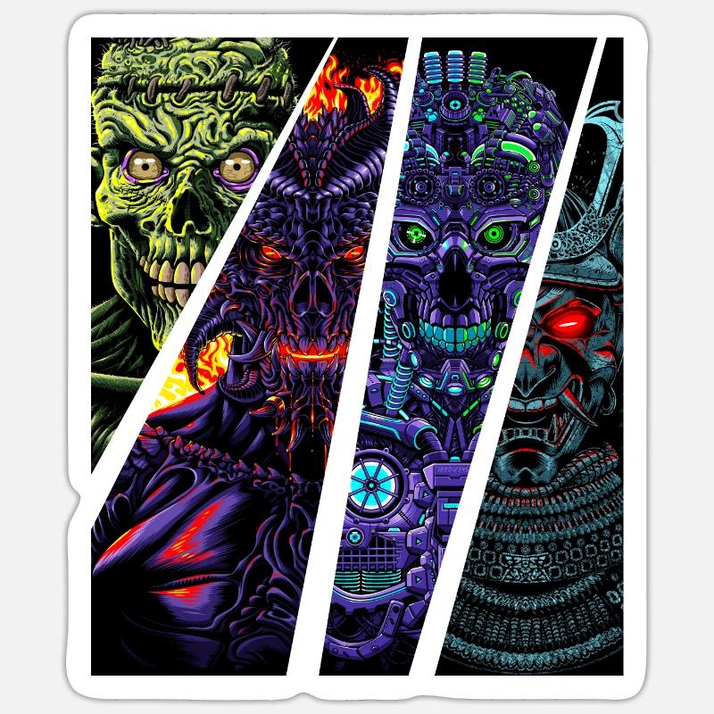 Zombie robot samurai demon Sticker size S (10 x 10 cm)