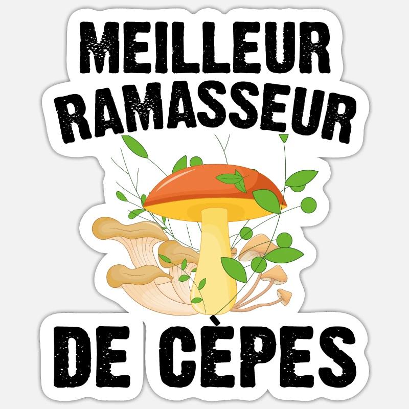 Meilleur Ramasseur De Cèpes Champignon Cadeau Cèpe - Sticker taille S (10 x 10 cm) - blanc mat