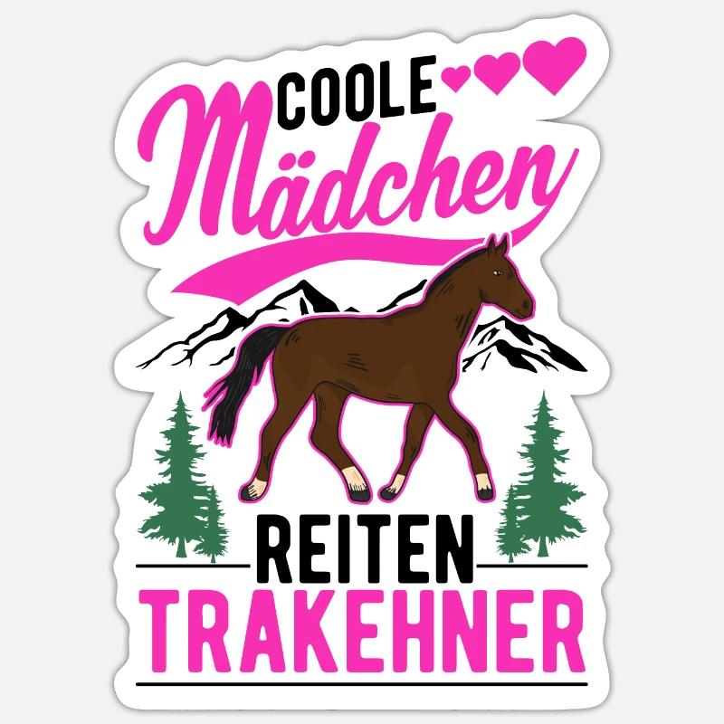 Coole Mädchen reiten Trakehner - Sticker Größe S (10 x 10 cm) - Mattweiß