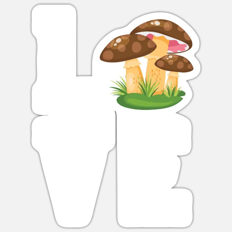 J’adore les champignons - Sticker taille S (10 x 10 cm) - blanc mat