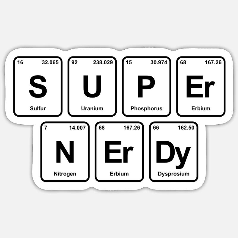 Éléments de tableau périodique super nerdy - Sticker taille S (10 x 10 cm) - blanc mat