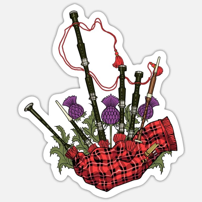 Esthétique écossaise - chardon et cornemuse - Sticker taille S (10 x 10 cm) - blanc mat