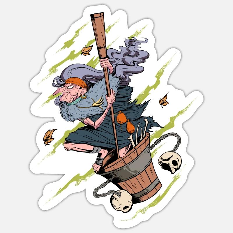 Dessin de Baba Jaga - Sticker taille S (10 x 10 cm) - blanc mat