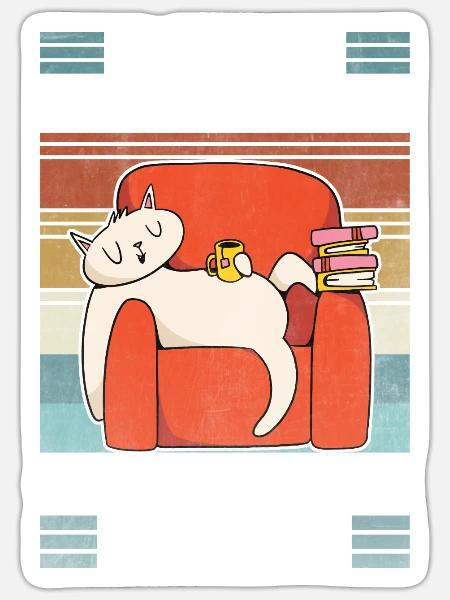 Sarcastic Cat Coffee Moody Lazy Kitty - Sticker Größe S (10 x 10 cm) - Mattweiß