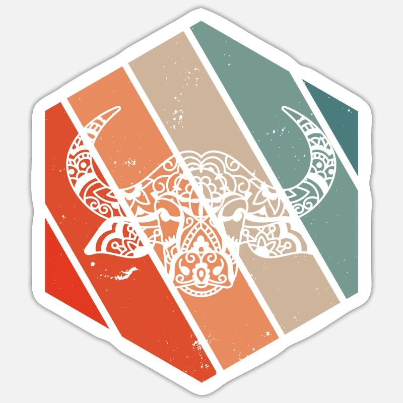 Mandala Retro Vache - Sticker taille S (10 x 10 cm) - blanc mat