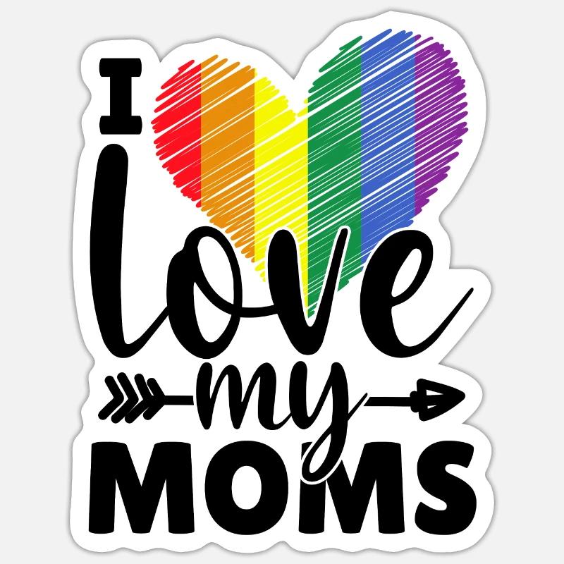 Lesbienne LGBT J’aime mes mères Mamans Mamans - Sticker taille S (10 x 10 cm) - blanc mat