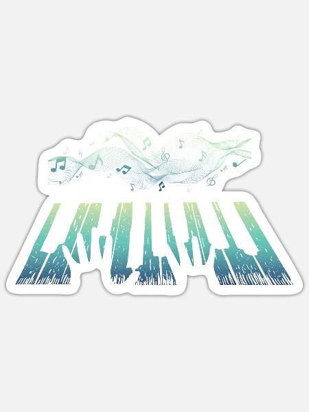 Bunte Klaviernote | Musiker | Musikliebhaber | - Sticker Größe S (10 x 10 cm) - Mattweiß