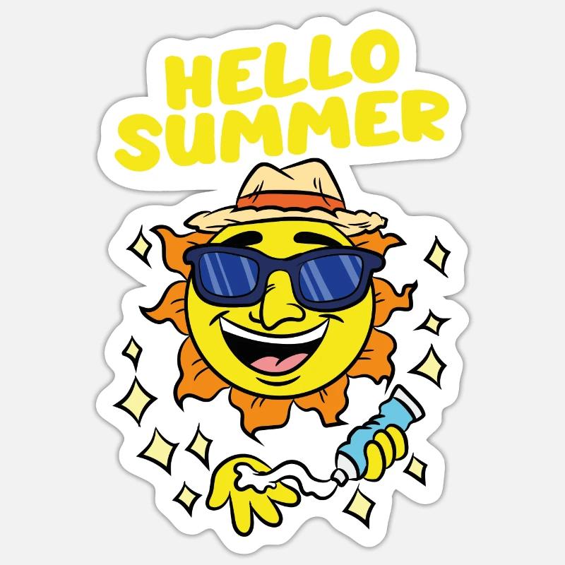 15 Hello Summer Funny Sun and Summer Vacation copy - Sticker Größe S (10 x 10 cm) - Mattweiß