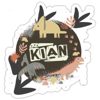 KIAN - Schöner Jungen Name mit süßen Dinosaurier - Sticker Größe S (10 x 10 cm) - Mattweiß - Vorne
