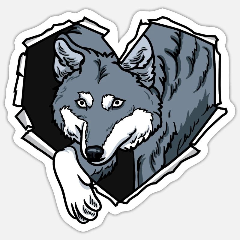 Crack Wolf Torn Hole Heart Wolf Face Sticker size S (10 x 10 cm)