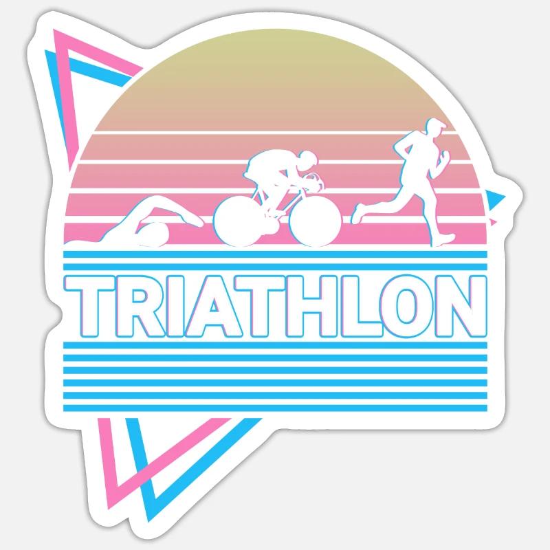 Triathlon Triathlet Retro Geschenk - Sticker Größe S (10 x 10 cm) - Mattweiß