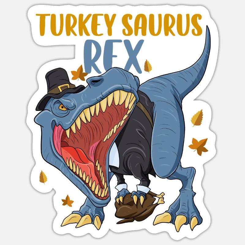 Turkey Saurus Rex I TRex Pilgrim Hat I Dinosaur Sticker Größe S (10 x 10 cm)