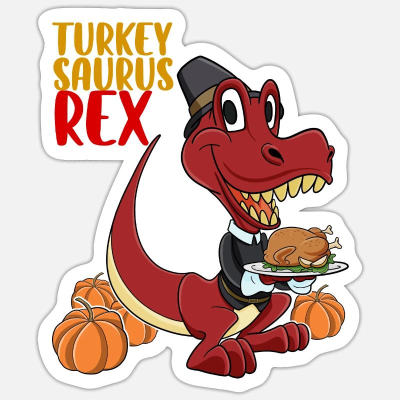 Turkey Saurus Rex I TRex Pilgrim Hat I Dinosaur Sticker Größe S (10 x 10 cm)