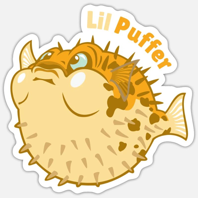Lil Buffer Puffer Fish Mer - Sticker taille S (10 x 10 cm) - blanc mat