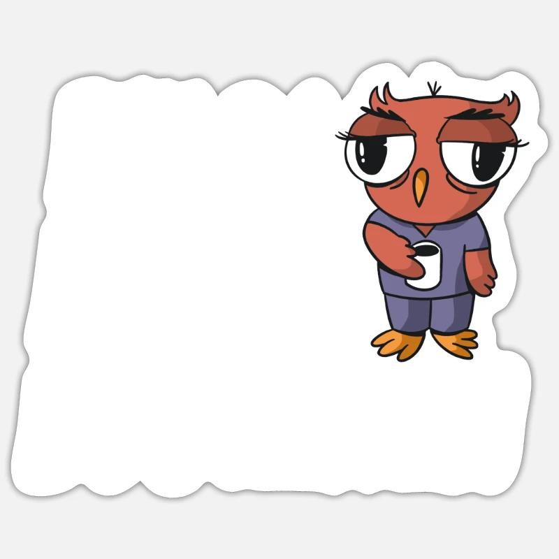 Bin da kann losgehen Eule mit Kaffee - Sticker Größe S (10 x 10 cm) - Mattweiß