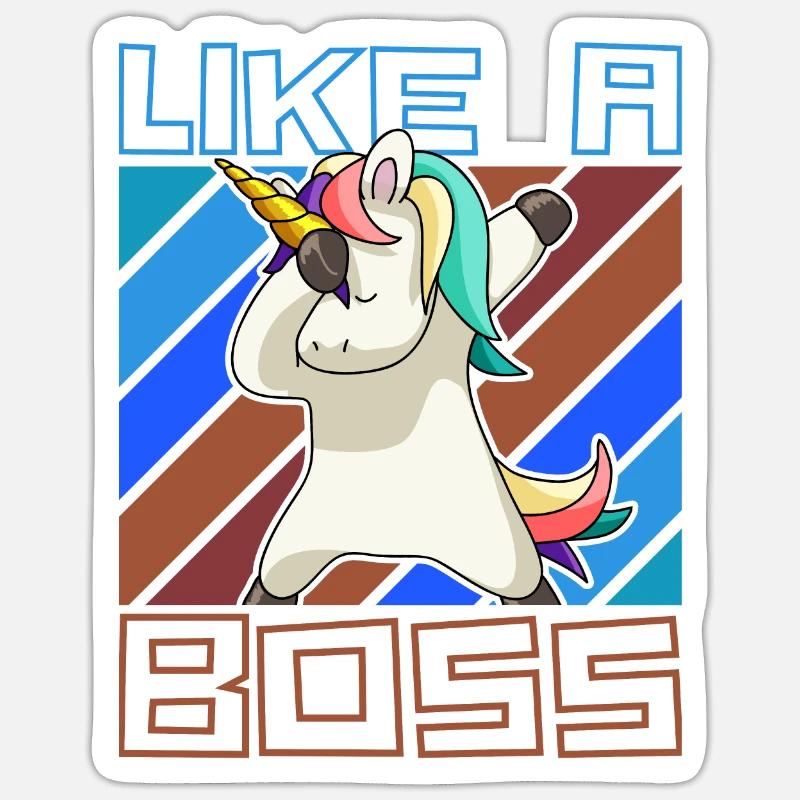 Som en chef - Sjovt dabbing enhjørning siger - Sticker størrelse S (10 x 10 cm) - mat hvid
