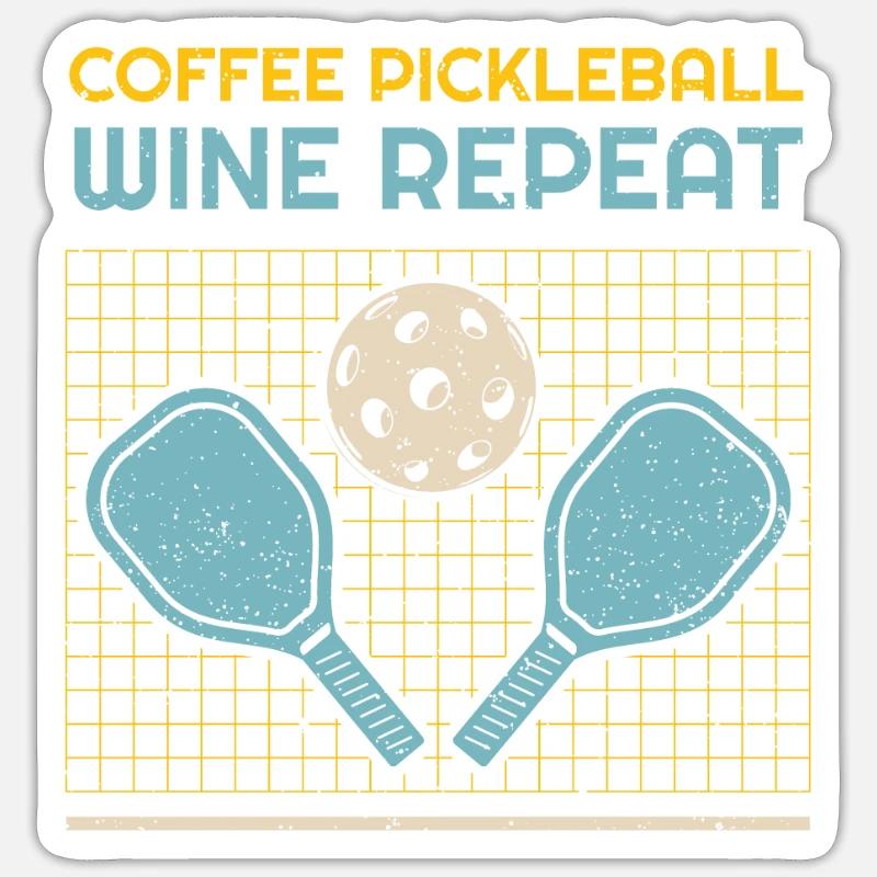 Café Pickleball Vin Répéter - Sticker taille S (10 x 10 cm) - blanc mat