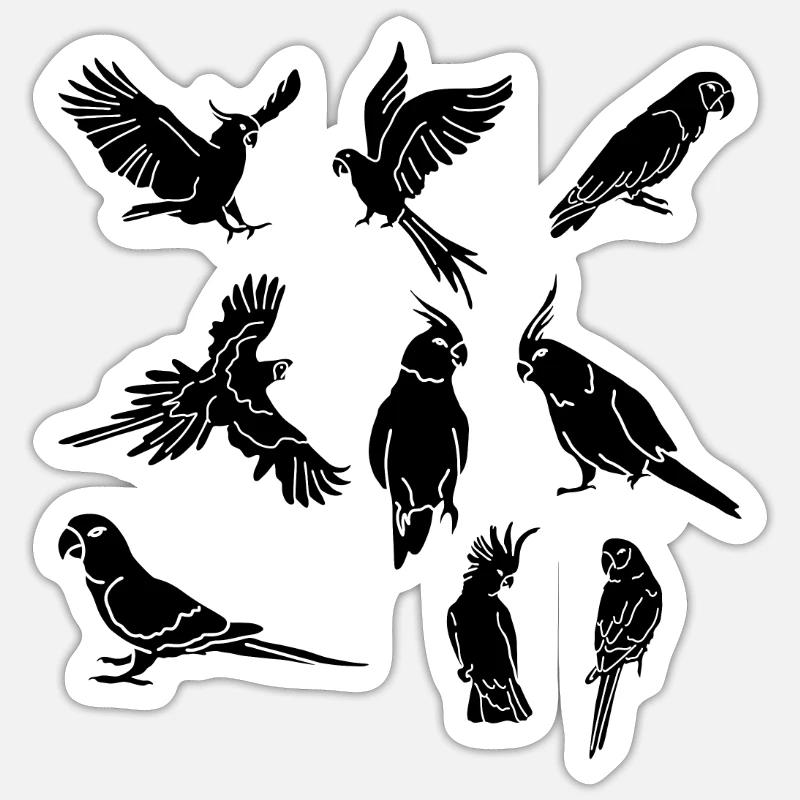 Perroquets Oiseaux Cockatiel Ara Cacatoès - Sticker taille S (10 x 10 cm) - blanc mat