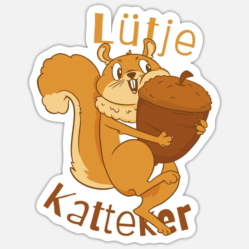 Lütje Katteker Plattdeutsch Eichhörnchen Sticker Größe S (10 x 10 cm)