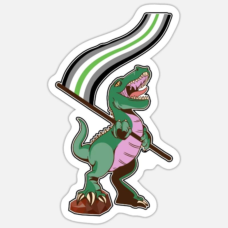 Drapeau LGBTQ - Dinosaur Agender - Sticker taille S (10 x 10 cm) - blanc mat