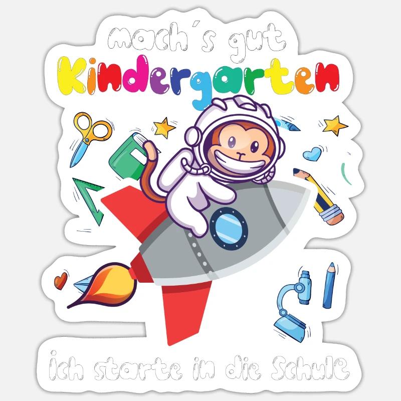 Astronauten Affe mit Rakete Einschulung - Sticker Größe S (10 x 10 cm) - Mattweiß