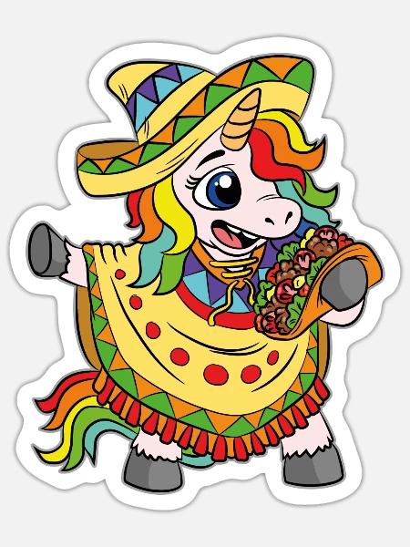 Einhorn Tacos Cinco De Mayo Kinder - Sticker Größe S (10 x 10 cm) - Mattweiß