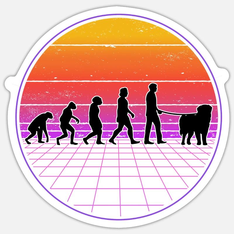 Leonberger Evolution Vaporwave - Sticker taille S (10 x 10 cm) - blanc mat
