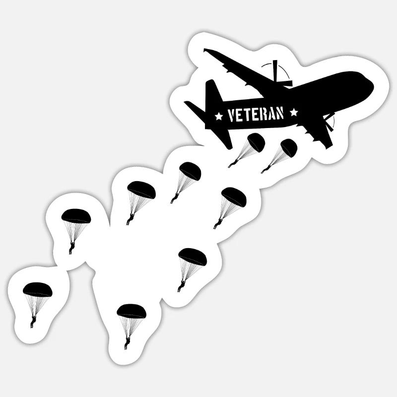 Fallschirmjäger Veteran Flugzeug Absprung - Sticker Größe S (10 x 10 cm) - Mattweiß
