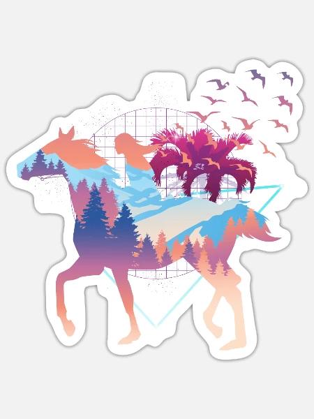 Pferdeliebendes Mädchen Vaporwave - Sticker Größe S (10 x 10 cm) - Mattweiß