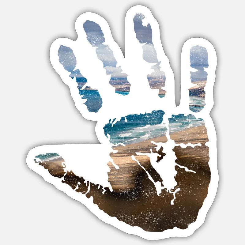 Empreinte de main avec motif de plage Sticker taille S (10 x 10 cm)