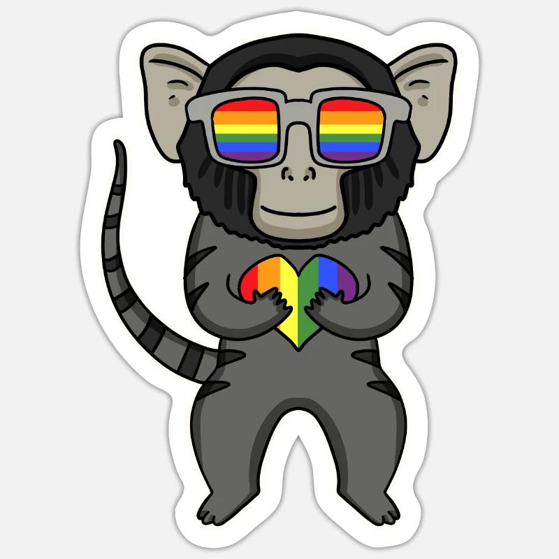 LGBT Tier Affe Marmoset Regenbogen - Sticker Größe S (10 x 10 cm) - Mattweiß