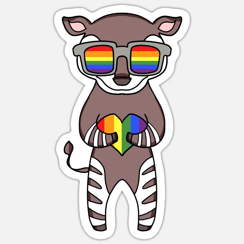 Arc-en-ciel d’okapi animal LGBT - Sticker taille S (10 x 10 cm) - blanc mat