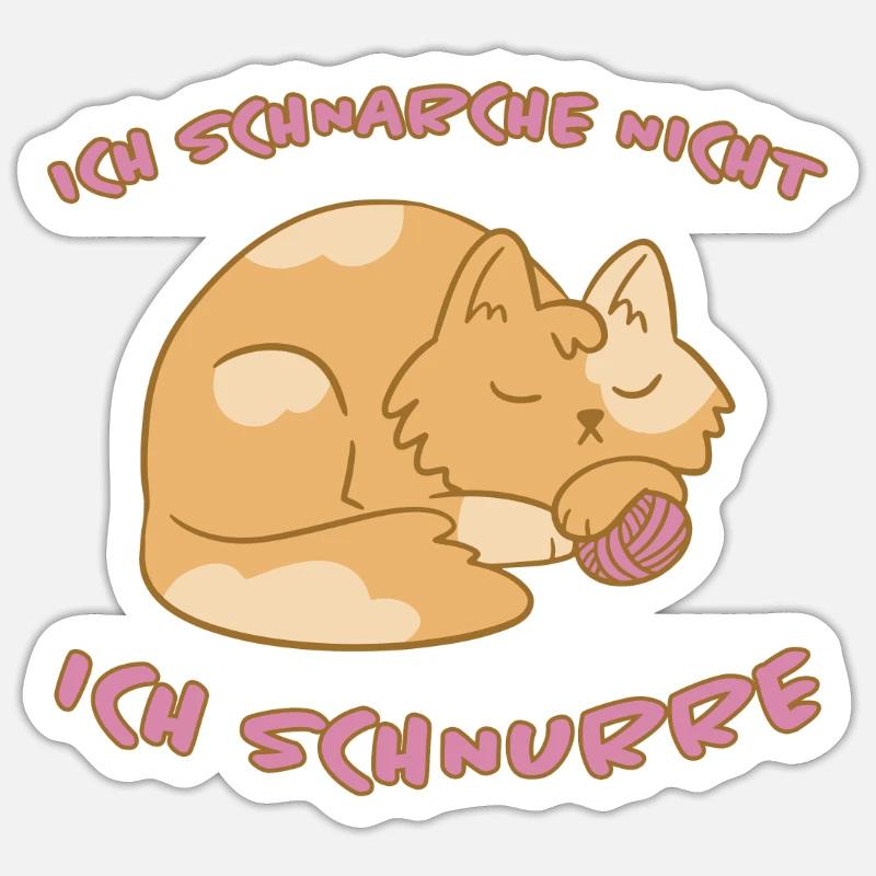 Schnurren Schnarchen Schlaf Spruch Katzen Geschenk - Sticker Größe S (10 x 10 cm) - Mattweiß