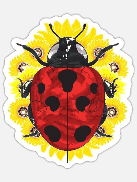 Sonnenblume Geschenkidee Insekt Tier Marienkäfer - Sticker Größe S (10 x 10 cm) - Mattweiß