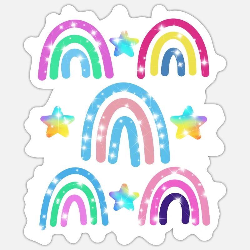 Glitzer Regenbogen Sterne Muster - Sticker Größe S (10 x 10 cm) - Mattweiß