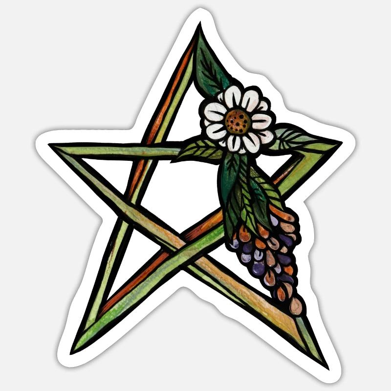 Green Witch Star - Sticker size S (10 x 10 cm) - white matte