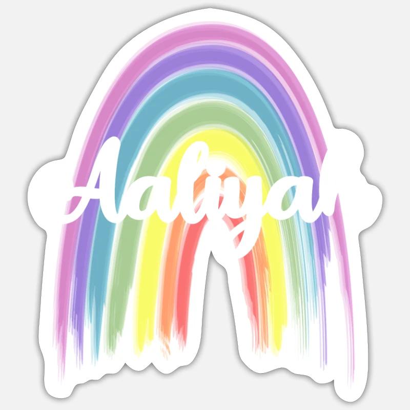 AALIYAH Rainbow Cursive - Sticker Größe S (10 x 10 cm) - Mattweiß