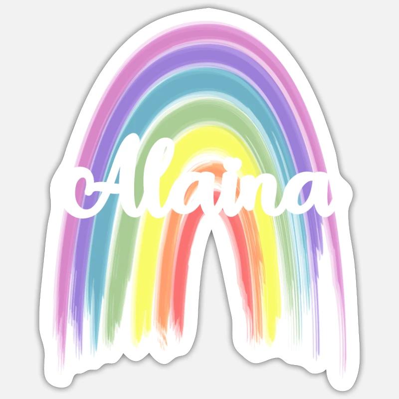 ALAINA Arc-en-ciel Cursive - Sticker taille S (10 x 10 cm) - blanc mat