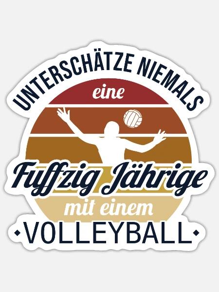 Fuffzig Jährige mit Volleyball Volleyball 50. - Sticker Größe S (10 x 10 cm) - Mattweiß