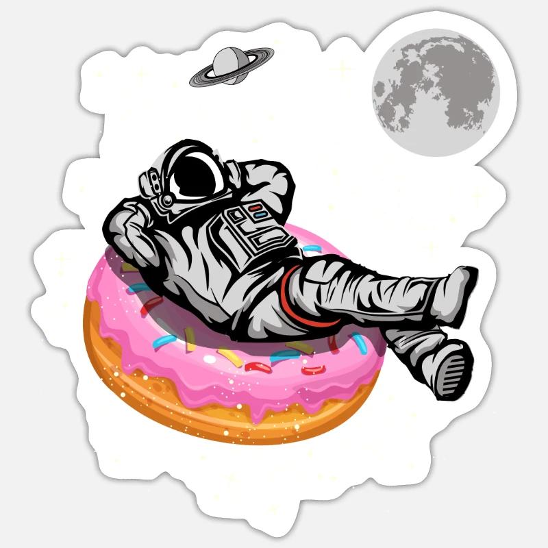 Spaceman sur un beignet - Sticker taille S (10 x 10 cm) - blanc mat