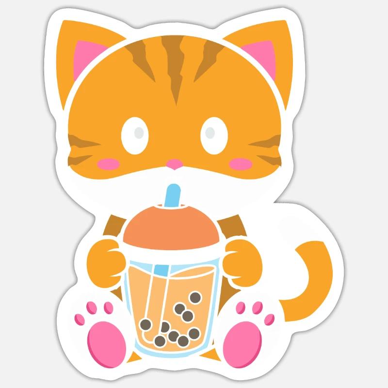 Bubble Milk Tea Cat drinks Boba Milk Tea Sticker size S (10 x 10 cm)