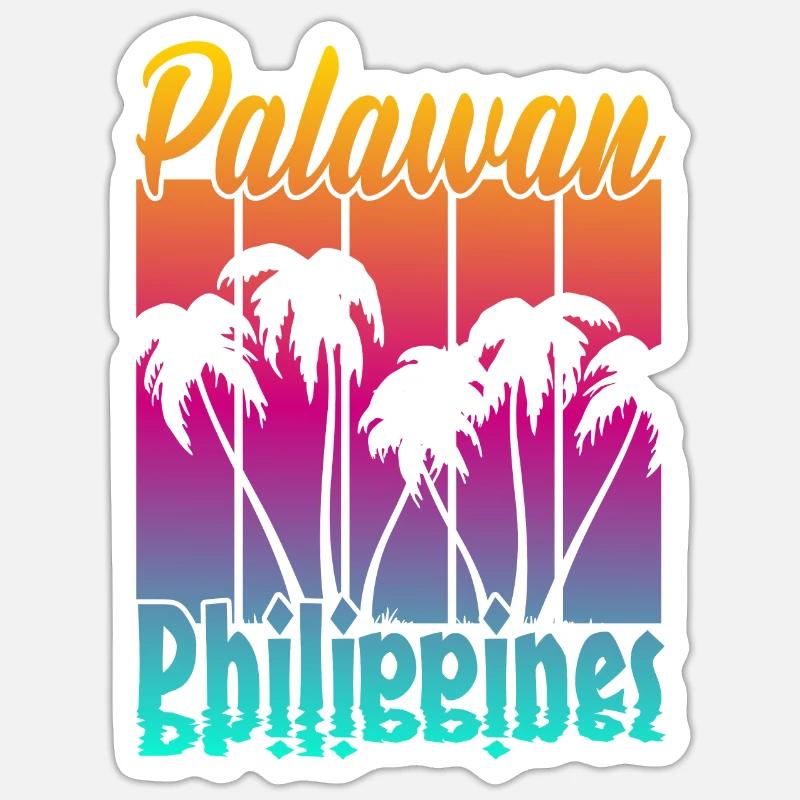 Vintage Palawan Philippines Coucher de soleil - Sticker taille S (10 x 10 cm) - blanc mat