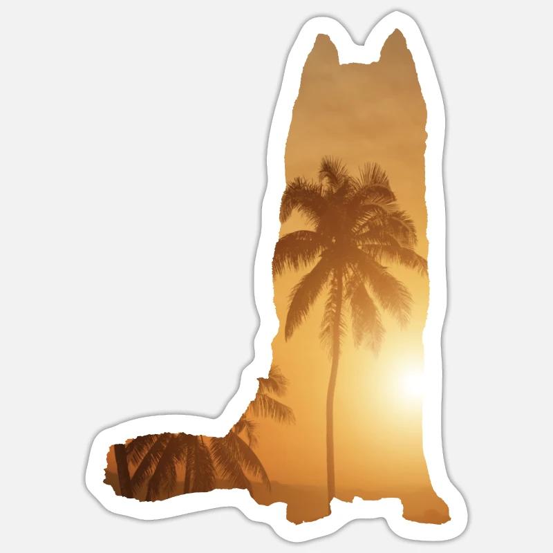 Plage d’été - Alaskan Husky - Sticker taille S (10 x 10 cm) - blanc mat