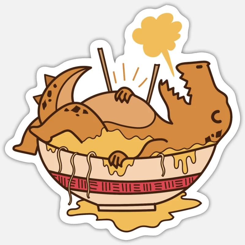 Dino gît dans les dinosaures du plat de pâtes - Sticker taille S (10 x 10 cm) - blanc mat