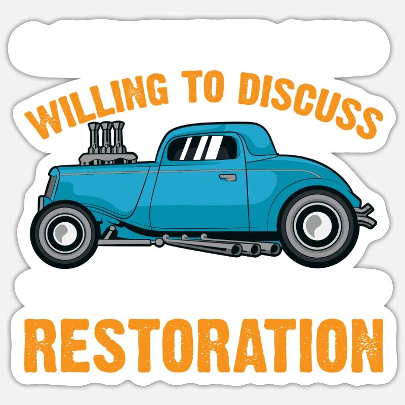 Prêt à discuter de la restauration de voiture - Sticker taille S (10 x 10 cm) - blanc mat