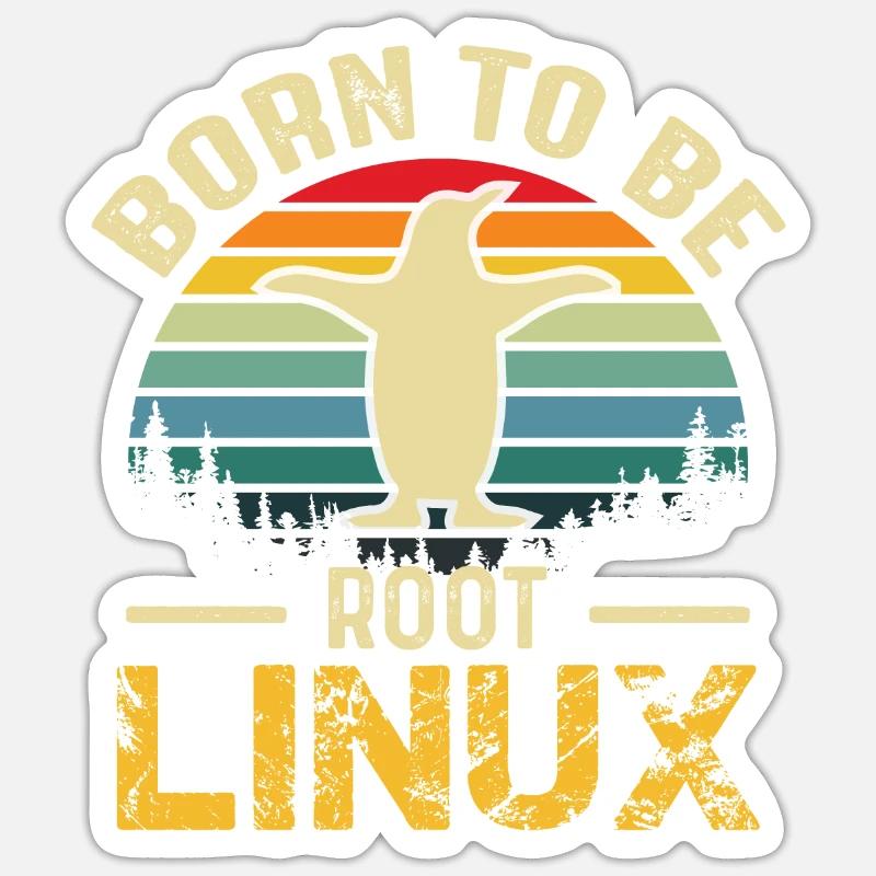 Né pour être Root Linux Nerd Admin Geek - Sticker taille S (10 x 10 cm) - blanc mat