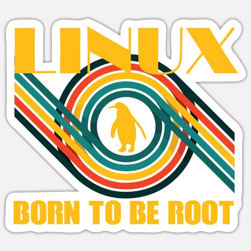 Born To Be Root Linux Retro Pinguin Nerd Geek - Sticker Größe S (10 x 10 cm) - Mattweiß